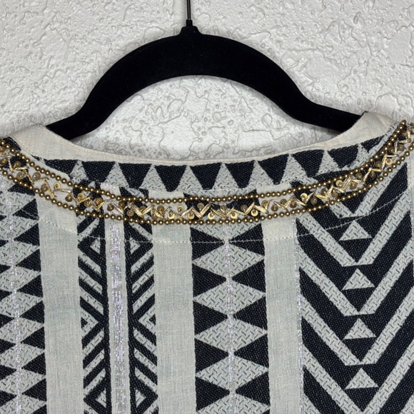 Soft Surroundings Rhea Black Cream Gold Beaded Caftan Dress Women's Size L - Picture 6 of 16